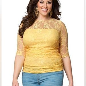 NWT Kiyonna Luna Lace Top Yellow Lace top size 0X